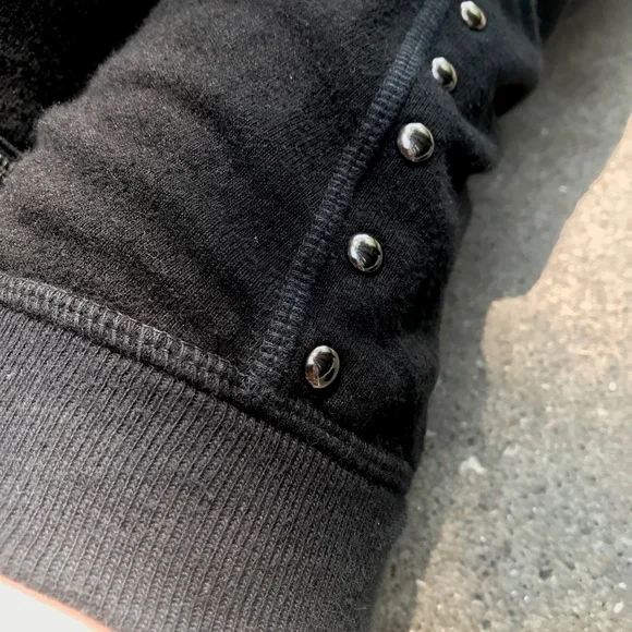 Upcycled Leg Warmers Black Thigh Highs Studded Knee Socks Sweatshirt Zipper Y2k - Picture 4 of 14